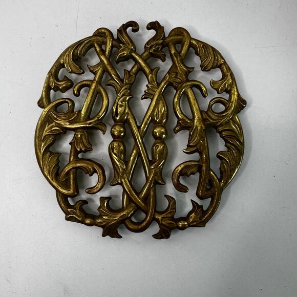 Vintage Virginia Metalcrafters 1950 Colonial Williamsburg Brass Cypher Trivet - Picture 1 of 4